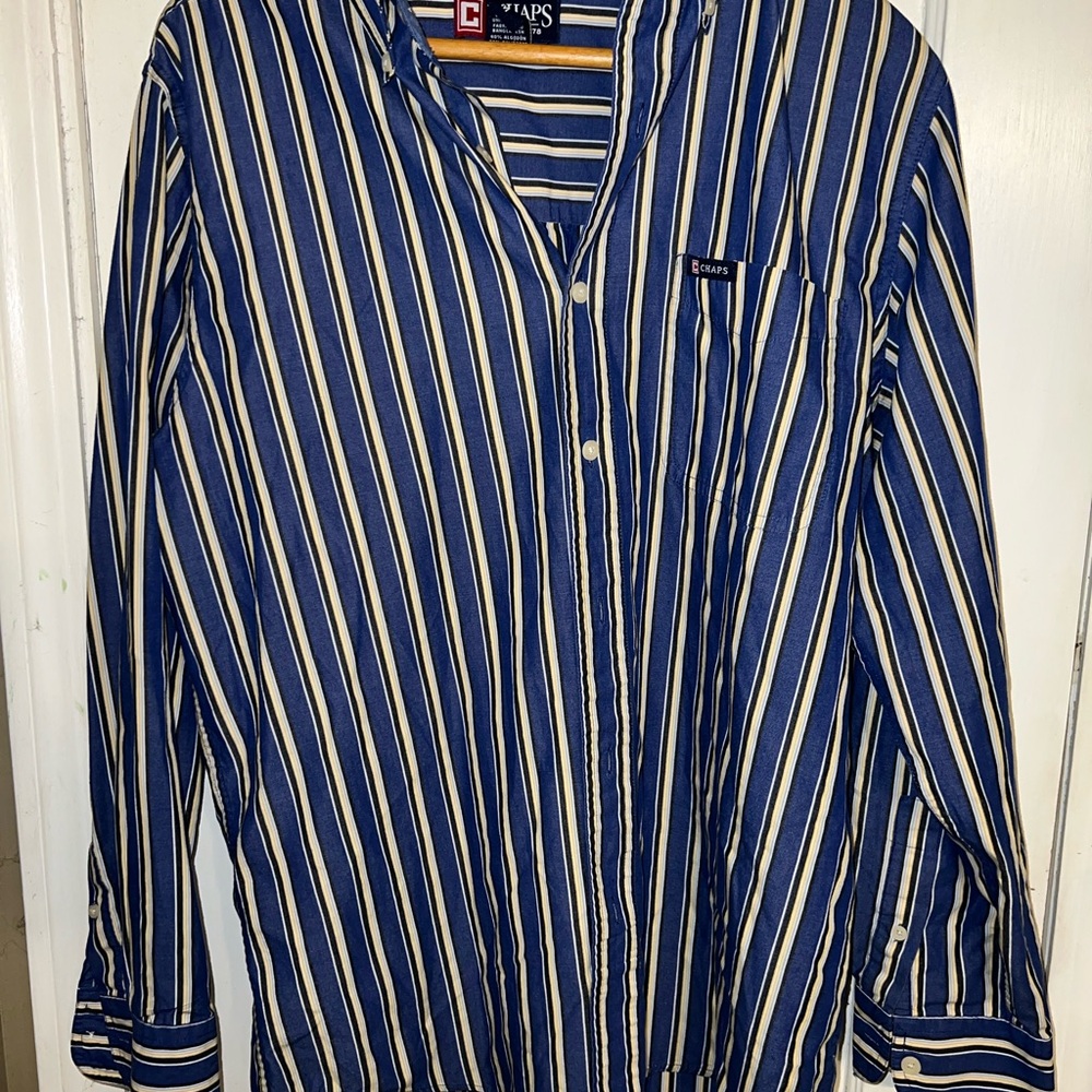 Chaps Blue and White Striped Men's Shirt